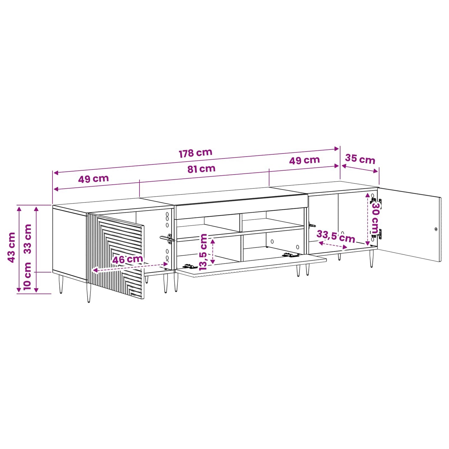 3-delt LED TV Skab Artisan-eg Konstrueret træ