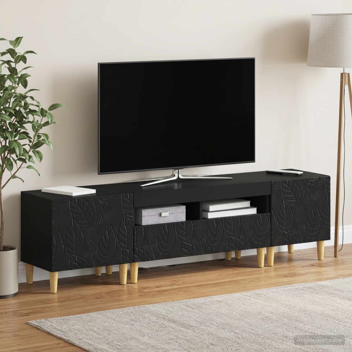 3-delt LED TV Skab DELFT Sort Konstrueret træ