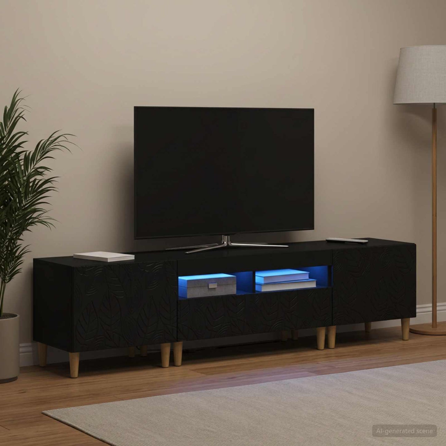 3-delt LED TV Skab DELFT Sort Konstrueret træ