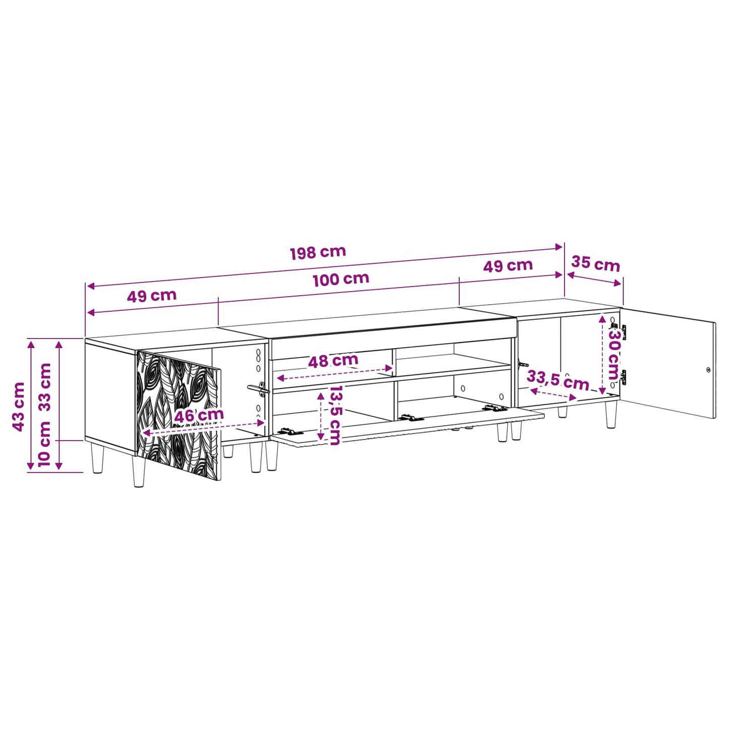 3-delt LED TV Skab DELFT Sonoma-eg Konstrueret træ