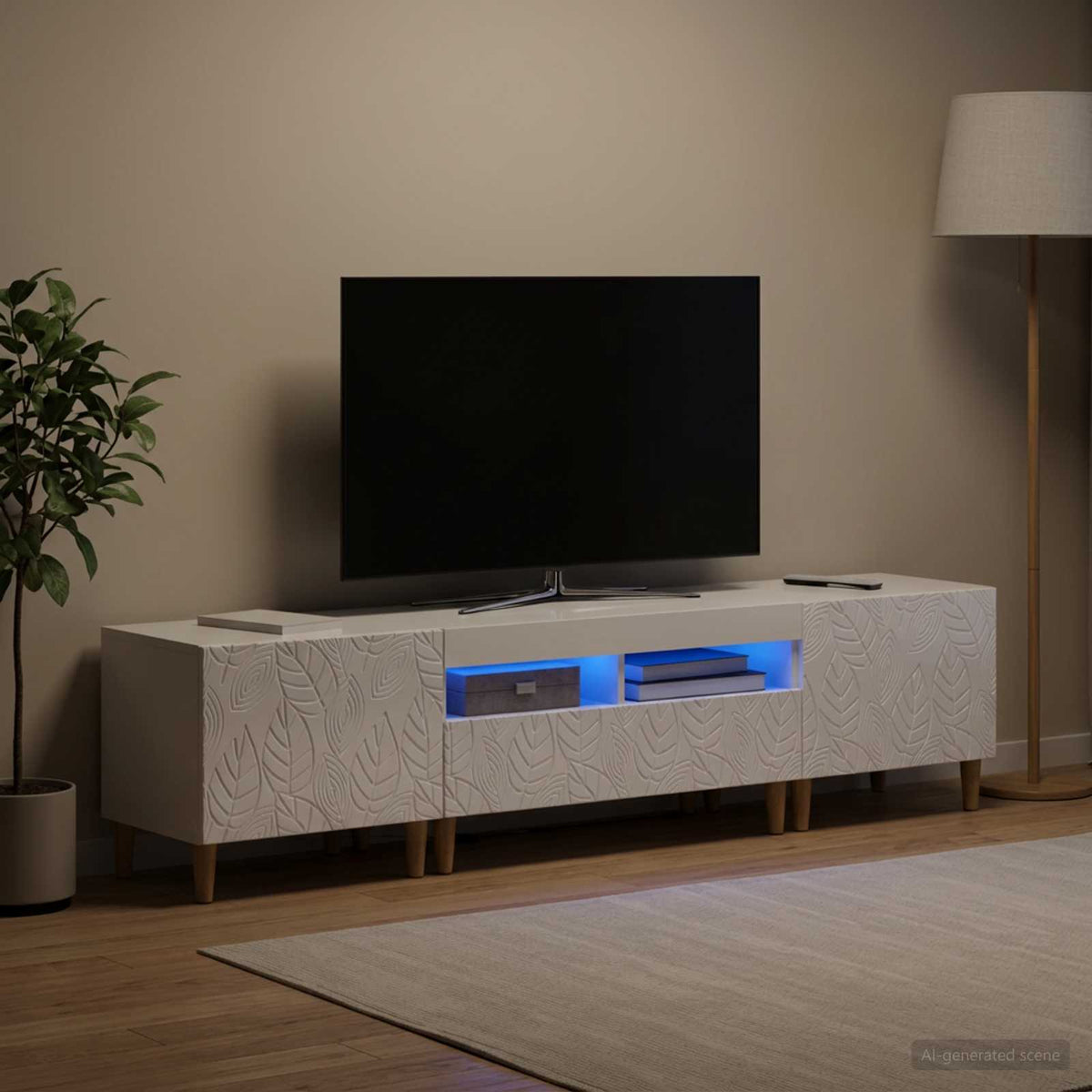 3-delt LED TV Skab DELFT Hvid højglans Konstrueret træ
