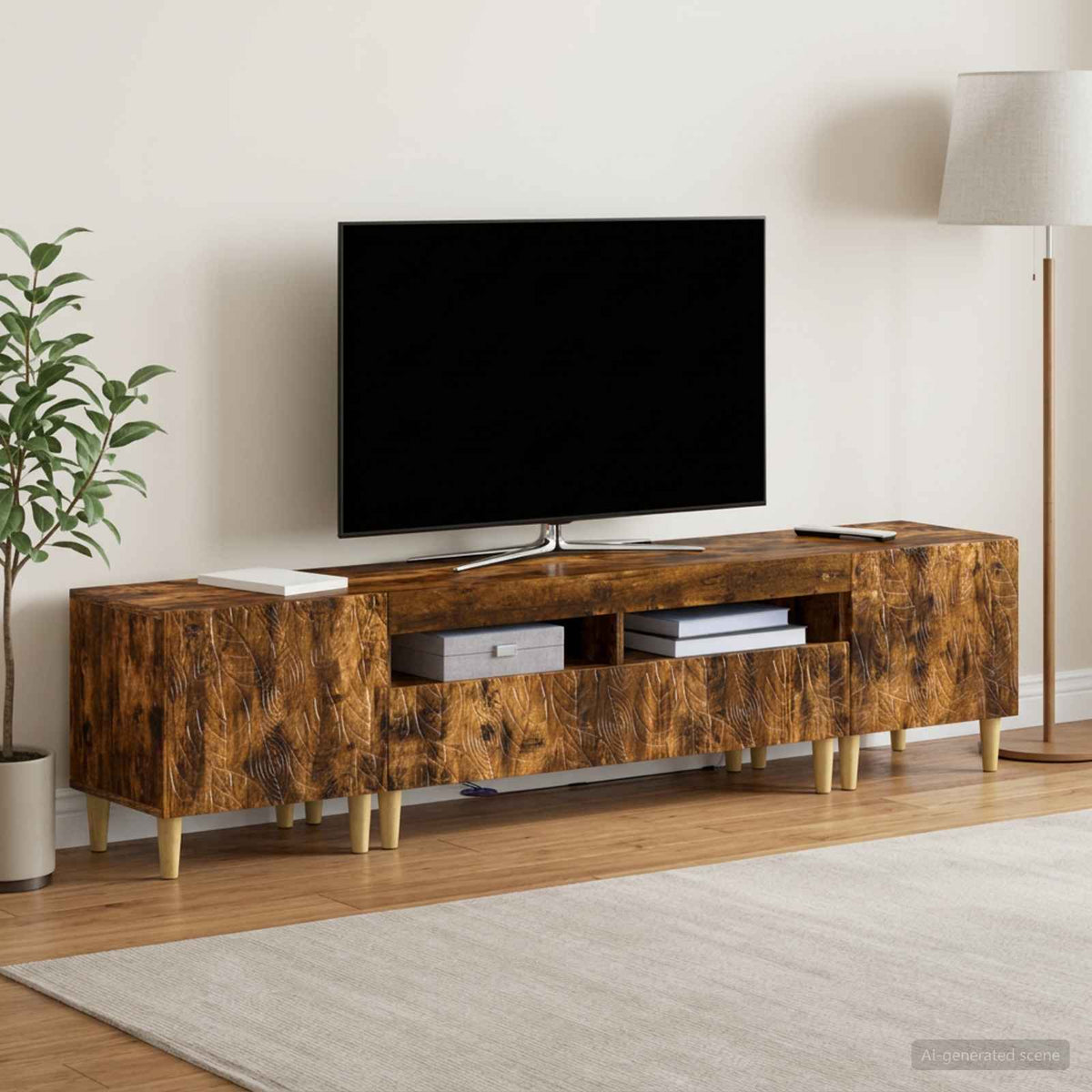 3-delt LED TV Skab DELFT Røget eg Konstrueret træ