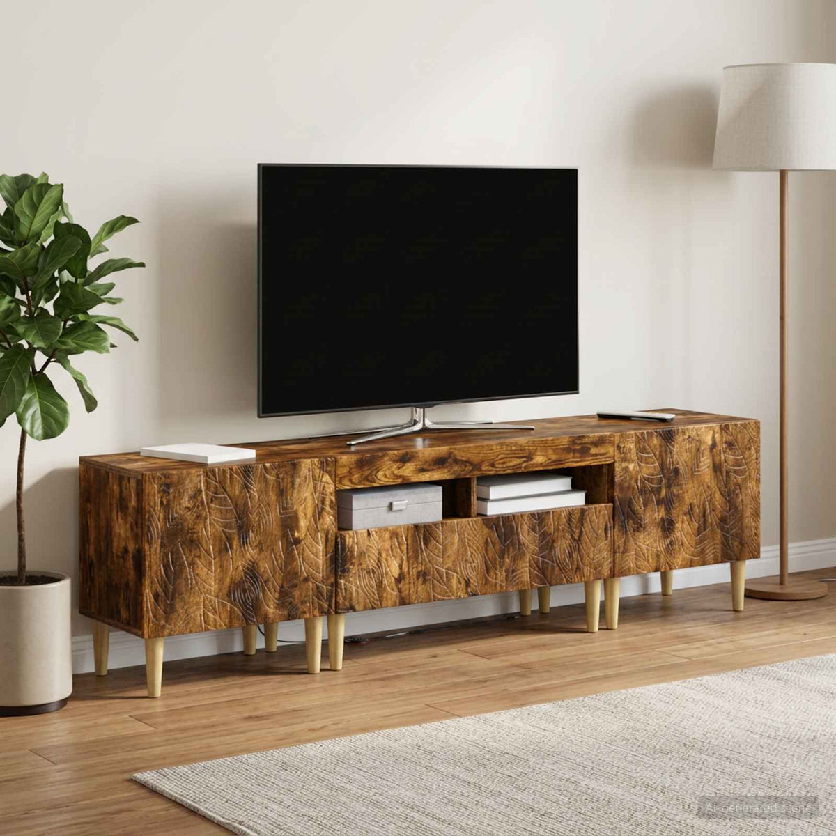 3-delt LED TV Skab DELFT Røget eg Konstrueret træ