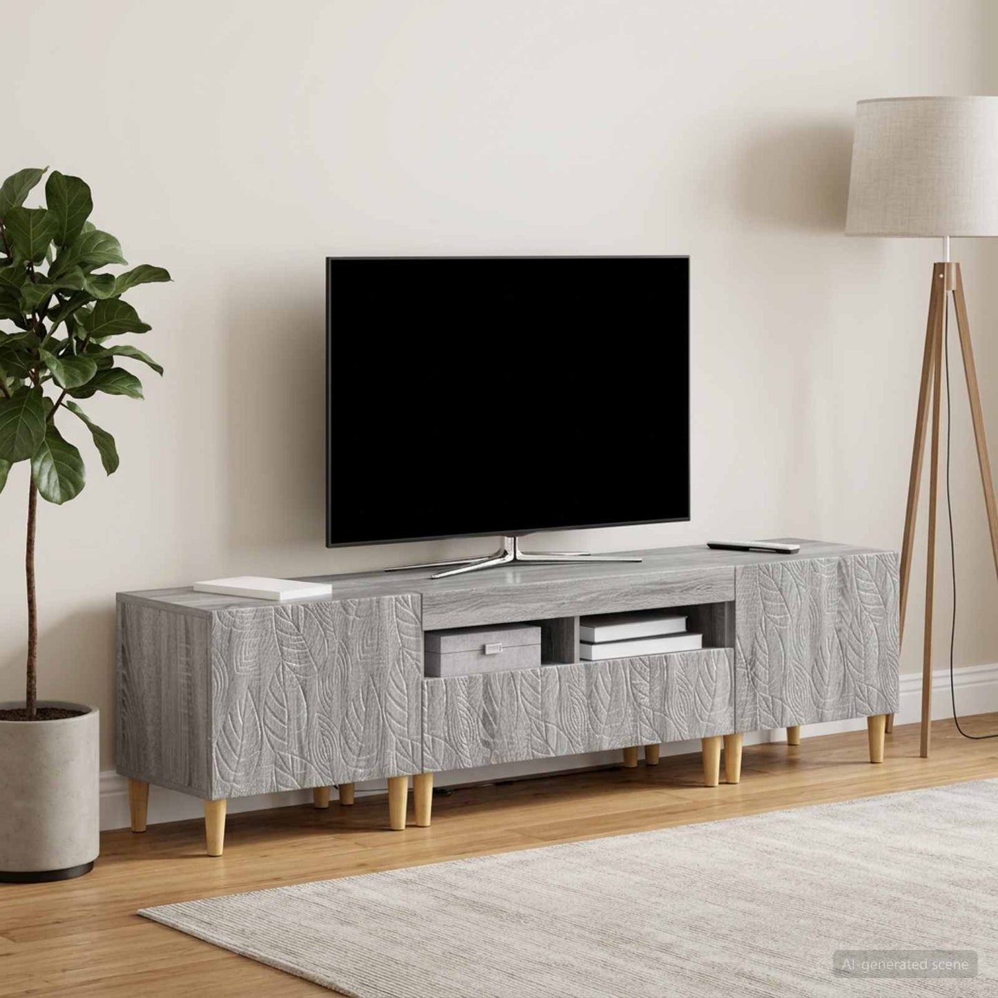 3-delt LED TV Skab DELFT Grå Sonoma Konstrueret træ