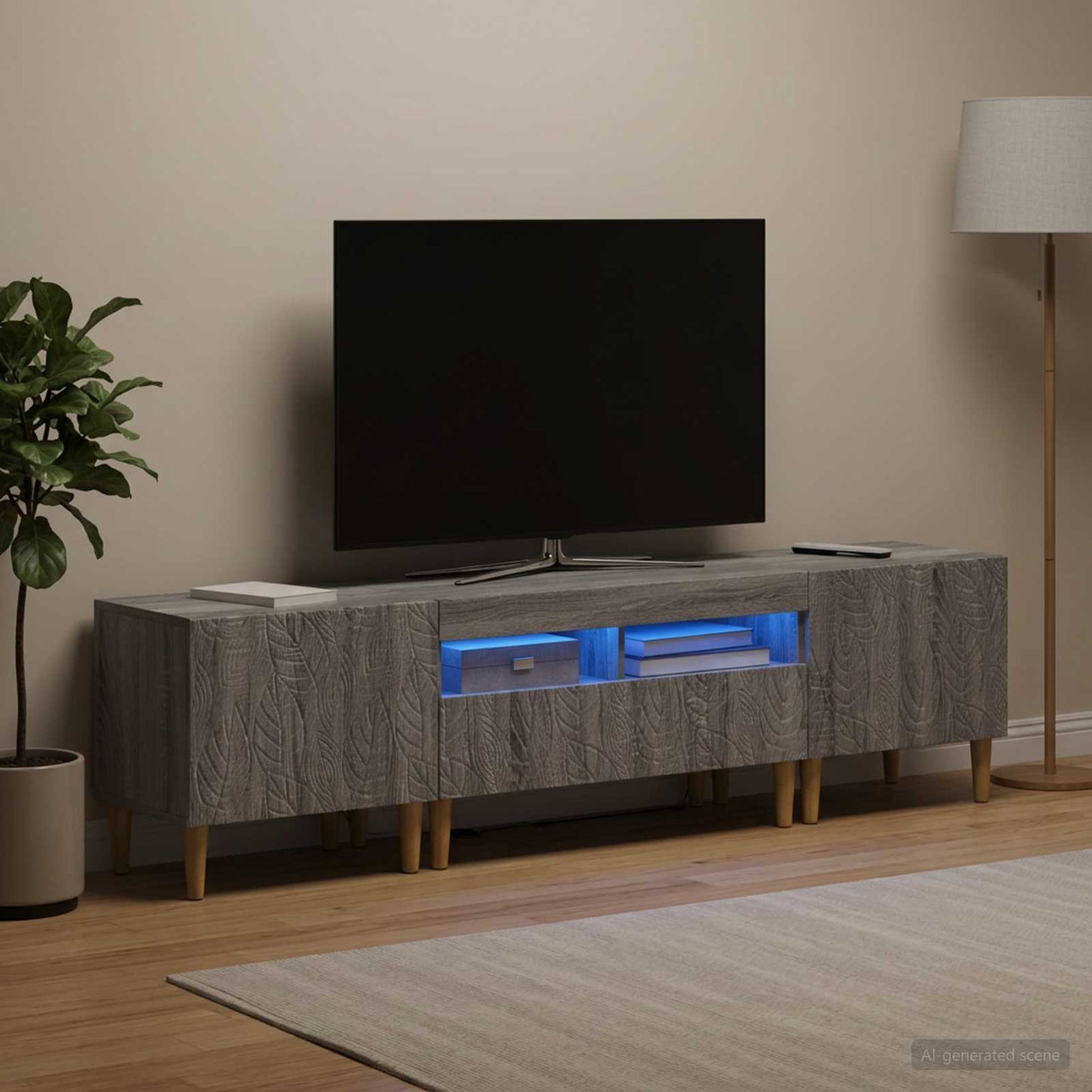 3-delt LED TV Skab DELFT Grå Sonoma Konstrueret træ
