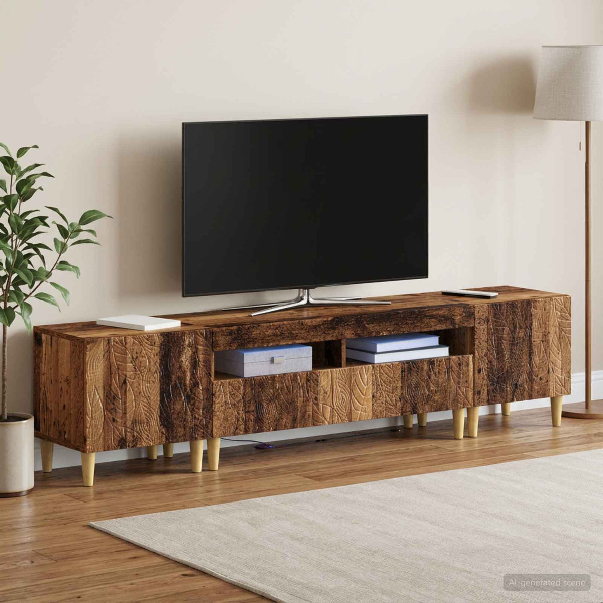 3-delt LED TV Skab DELFT Gammelt træ Konstrueret træ