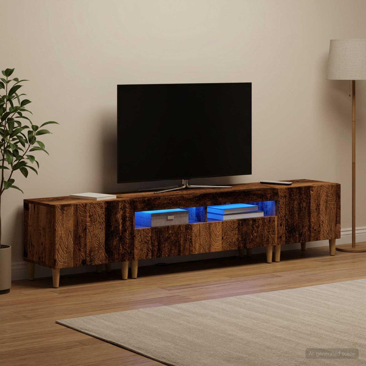 3-delt LED TV Skab DELFT Gammelt træ Konstrueret træ