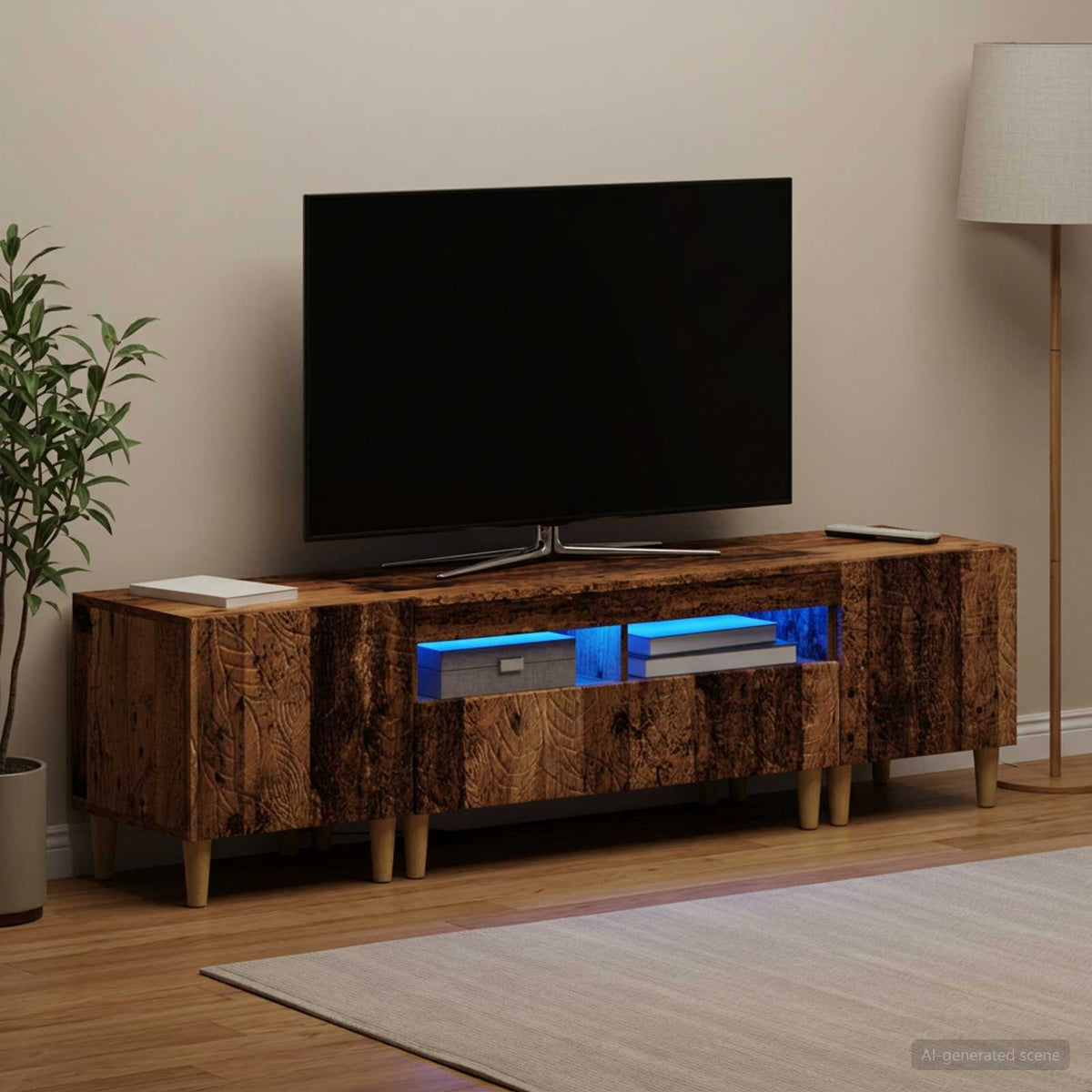 3-delt LED TV Skab DELFT Gammelt træ Konstrueret træ
