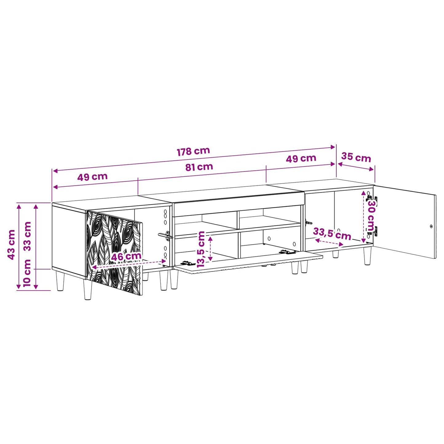 3-delt LED TV Skab DELFT Artisan-eg Konstrueret træ
