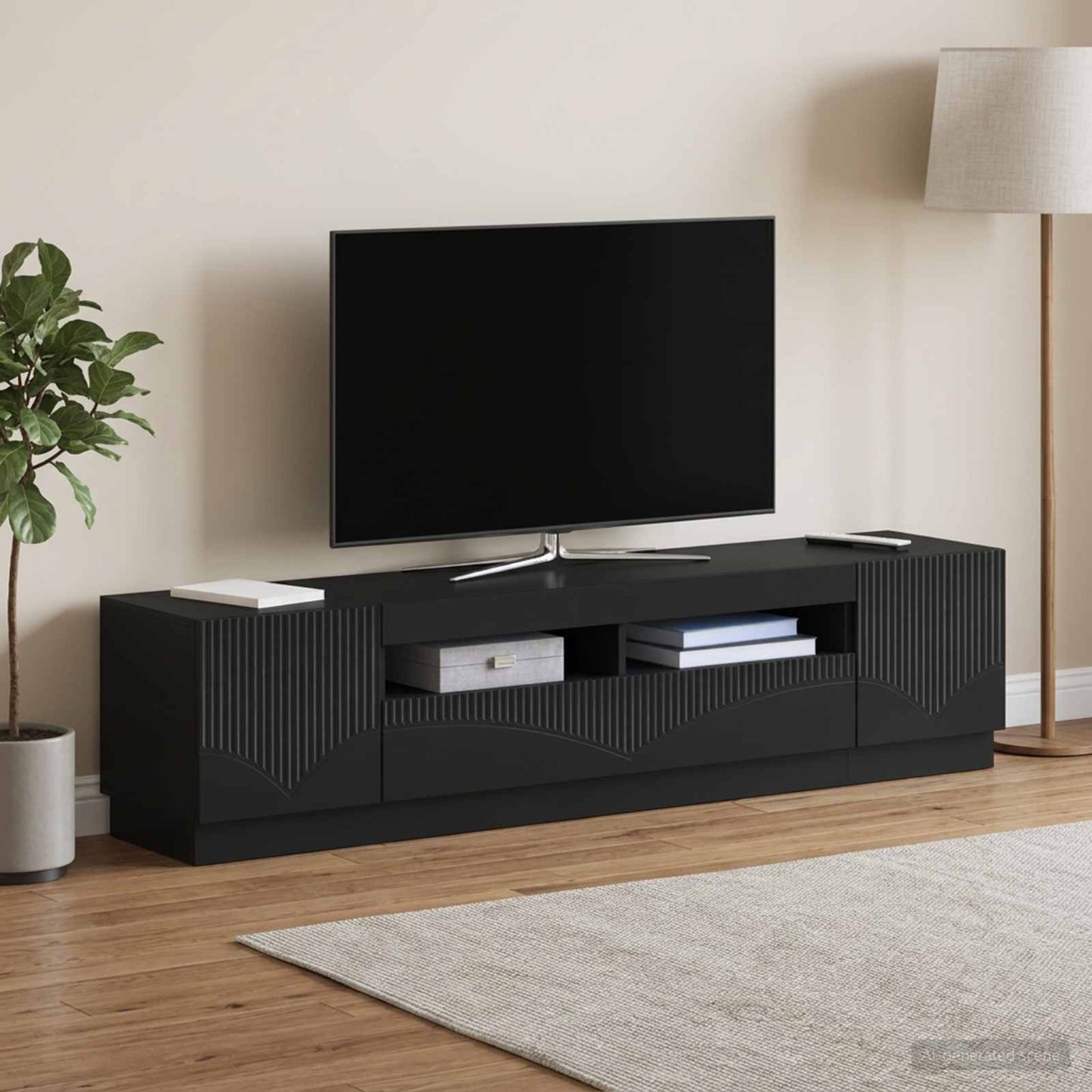 LED TV-skab HOORN 3 stk. Sort Konstrueret træ