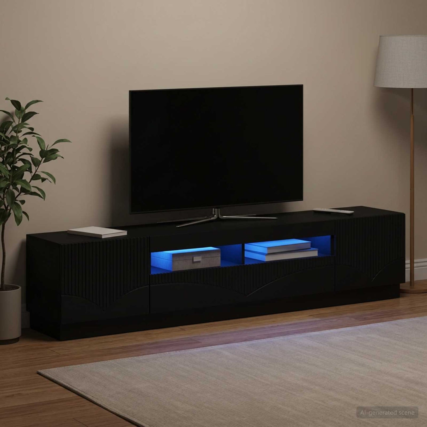 LED TV-skab HOORN 3 stk. Sort Konstrueret træ