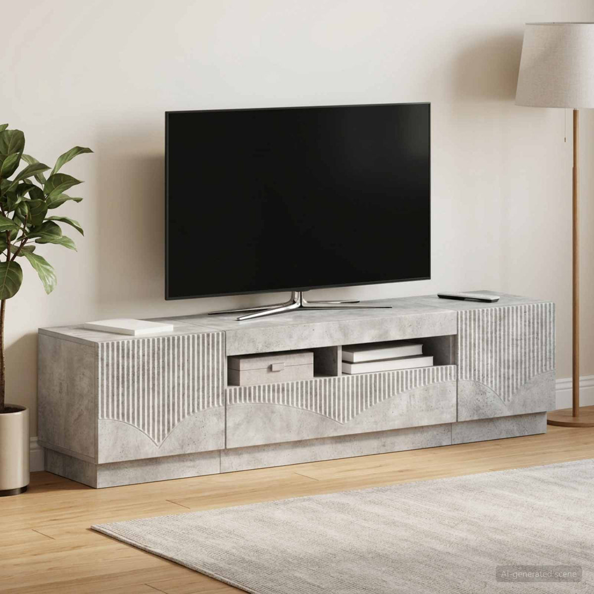 LED TV-skab HOORN 3 stk. Betongrå Konstrueret træ