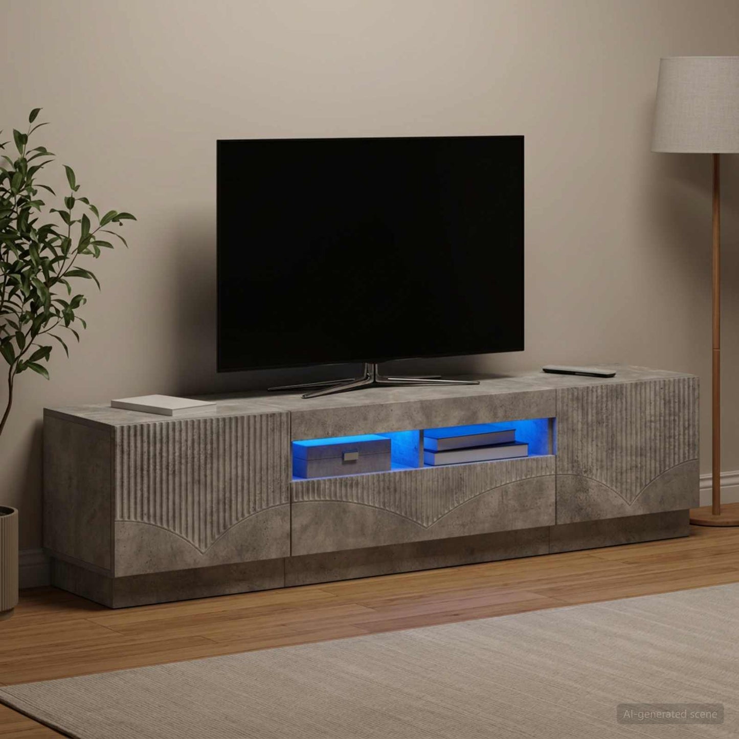 LED TV-skab HOORN 3 stk. Betongrå Konstrueret træ