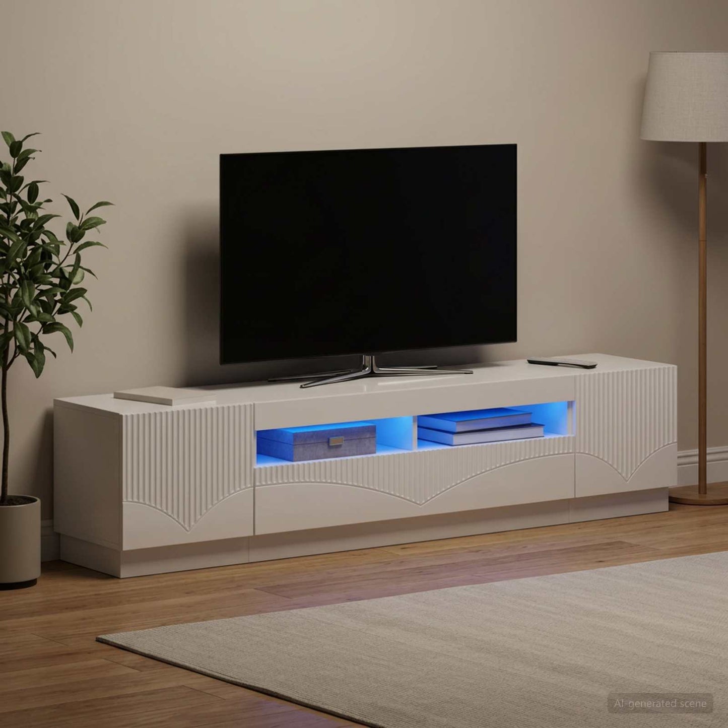 LED TV-skab HOORN 3 stk. Hvid højglans Konstrueret træ