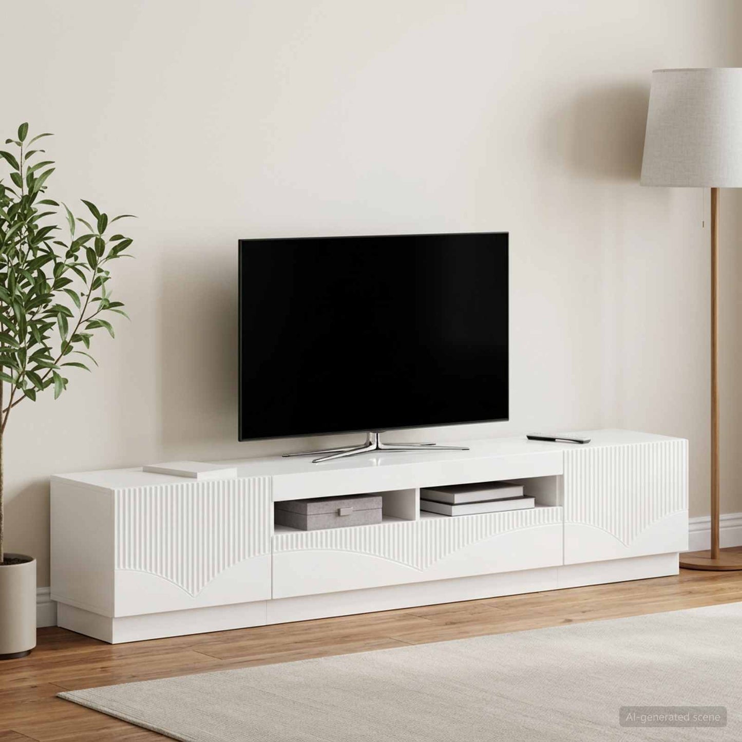 LED TV-skab HOORN 3 stk. Hvid højglans Konstrueret træ