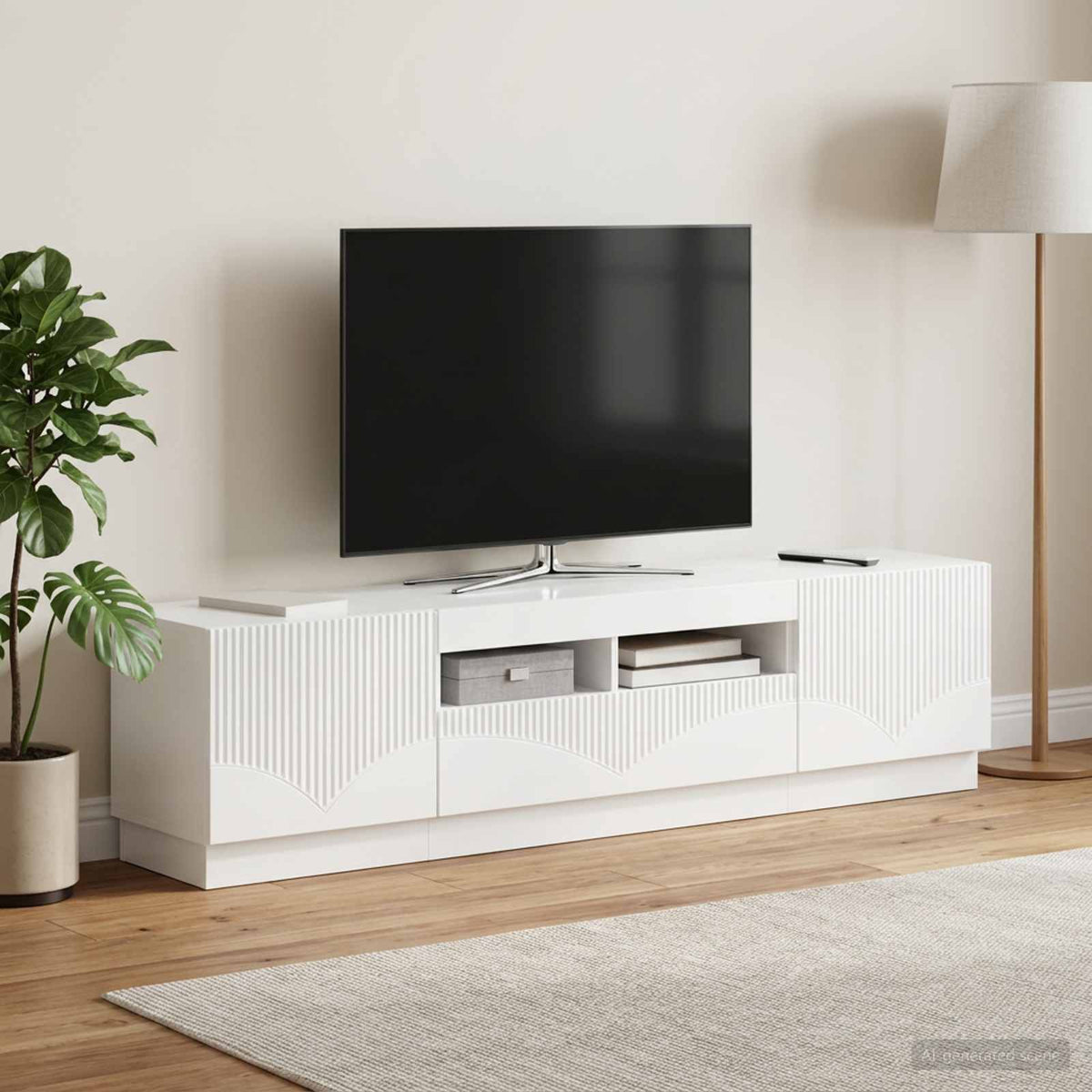 LED TV-skab HOORN 3 stk. Hvid højglans Konstrueret træ