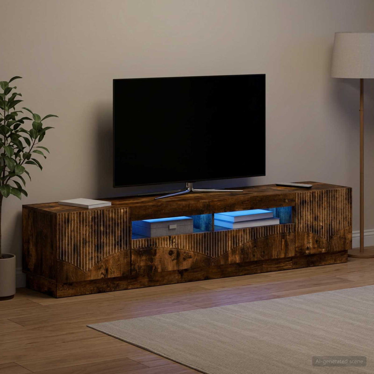 LED TV-skab HOORN 3 stk. Røget eg Konstrueret træ