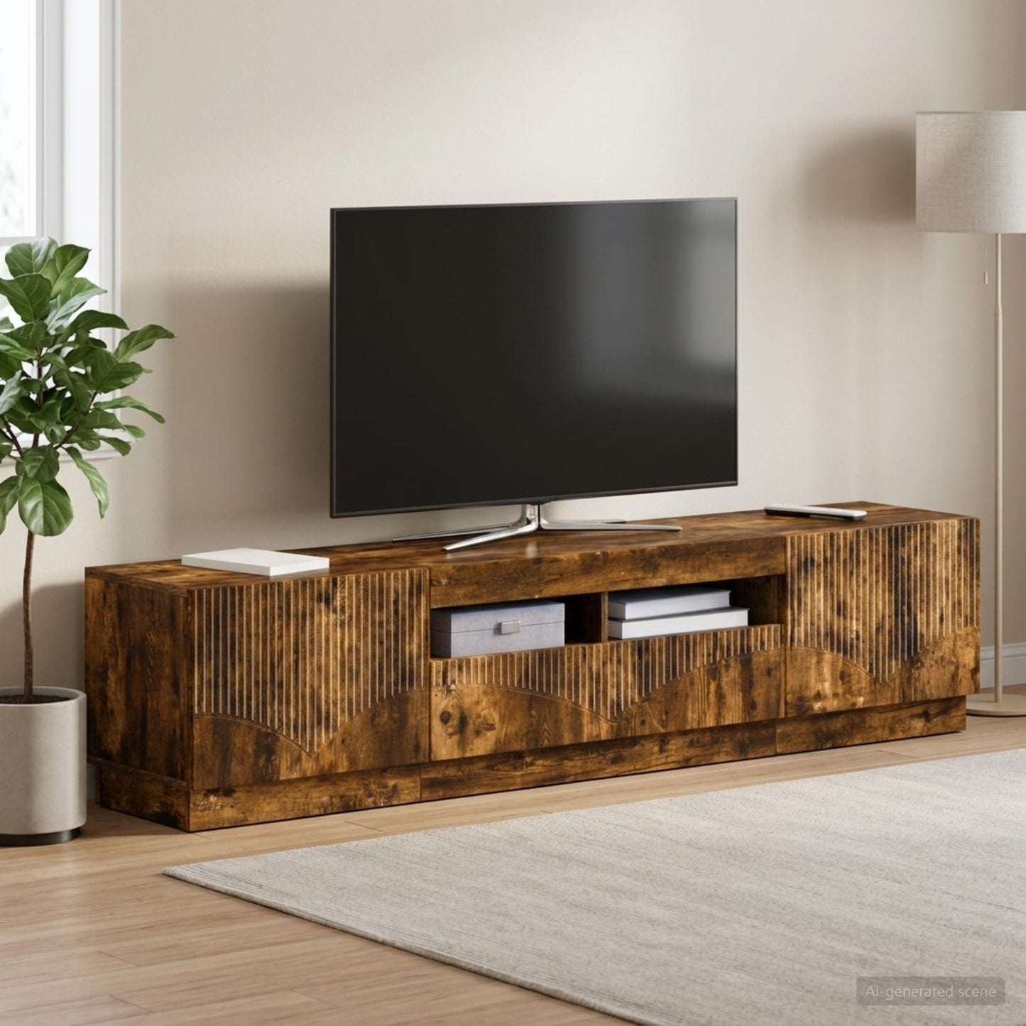 LED TV-skab HOORN 3 stk. Røget eg Konstrueret træ