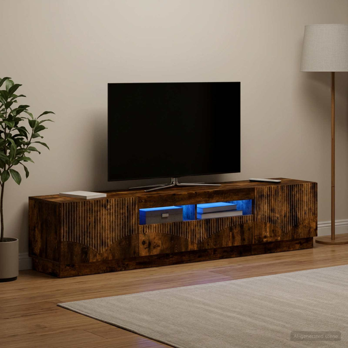 LED TV-skab HOORN 3 stk. Røget eg Konstrueret træ