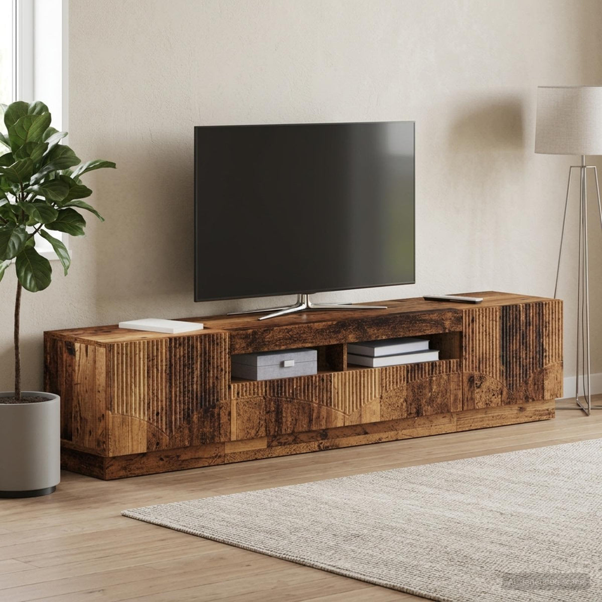LED TV-skab HOORN 3 stk. Gammelt træ Konstrueret træ