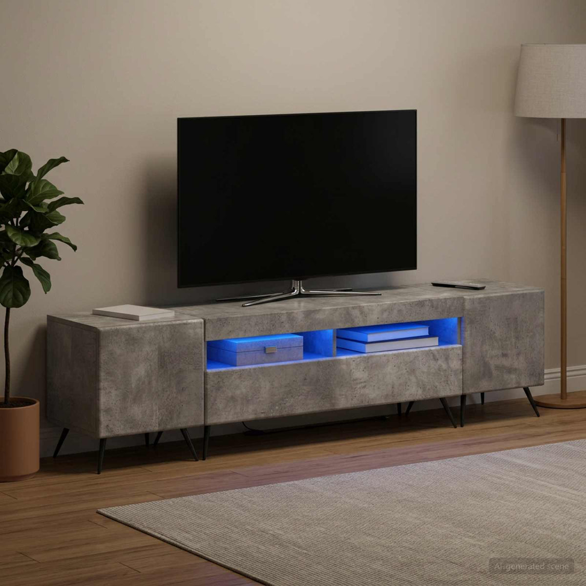 LED TV-skab BREDA 3 stk. Betongrå Konstrueret træ