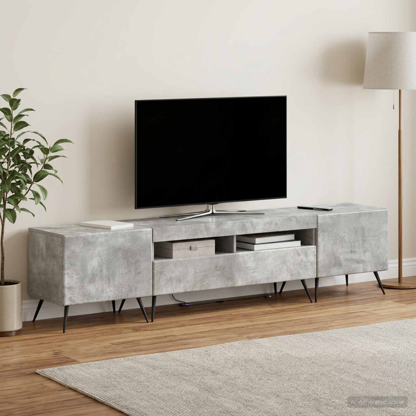 LED TV-skab BREDA 3 stk. Betongrå Konstrueret træ