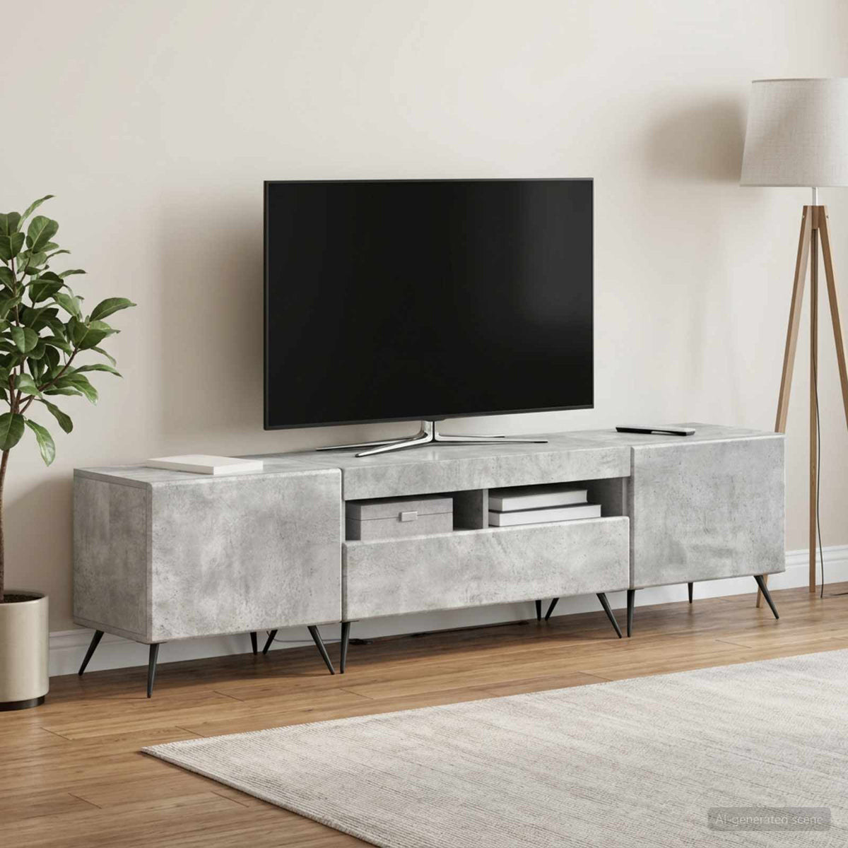 LED TV-skab BREDA 3 stk. Betongrå Konstrueret træ