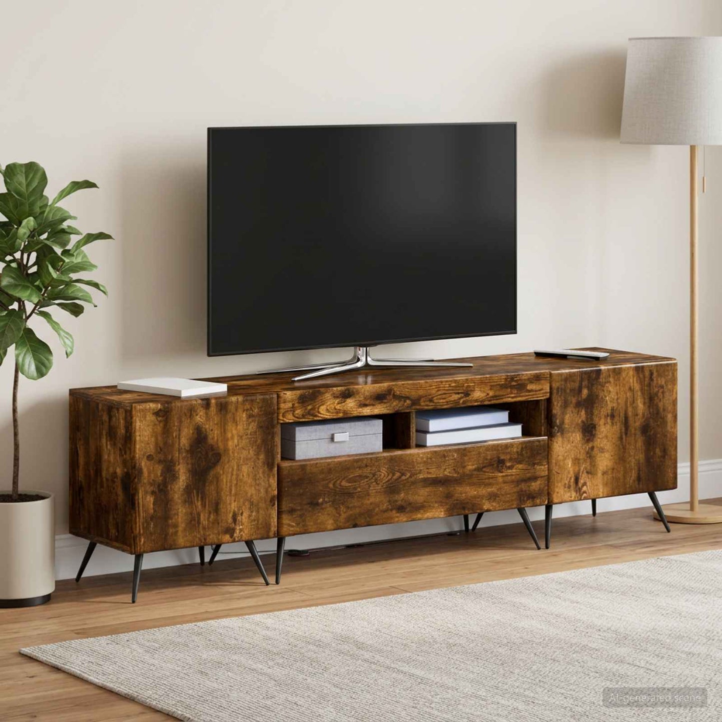 3-delt LED TV Skab BREDA 3 stk. Røget eg Konstrueret træ