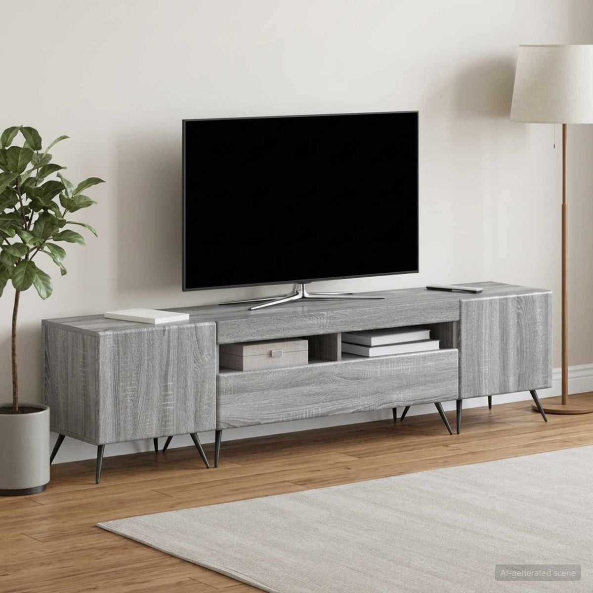 LED TV-skab BREDA 3 stk. Grå Sonoma Konstrueret træ