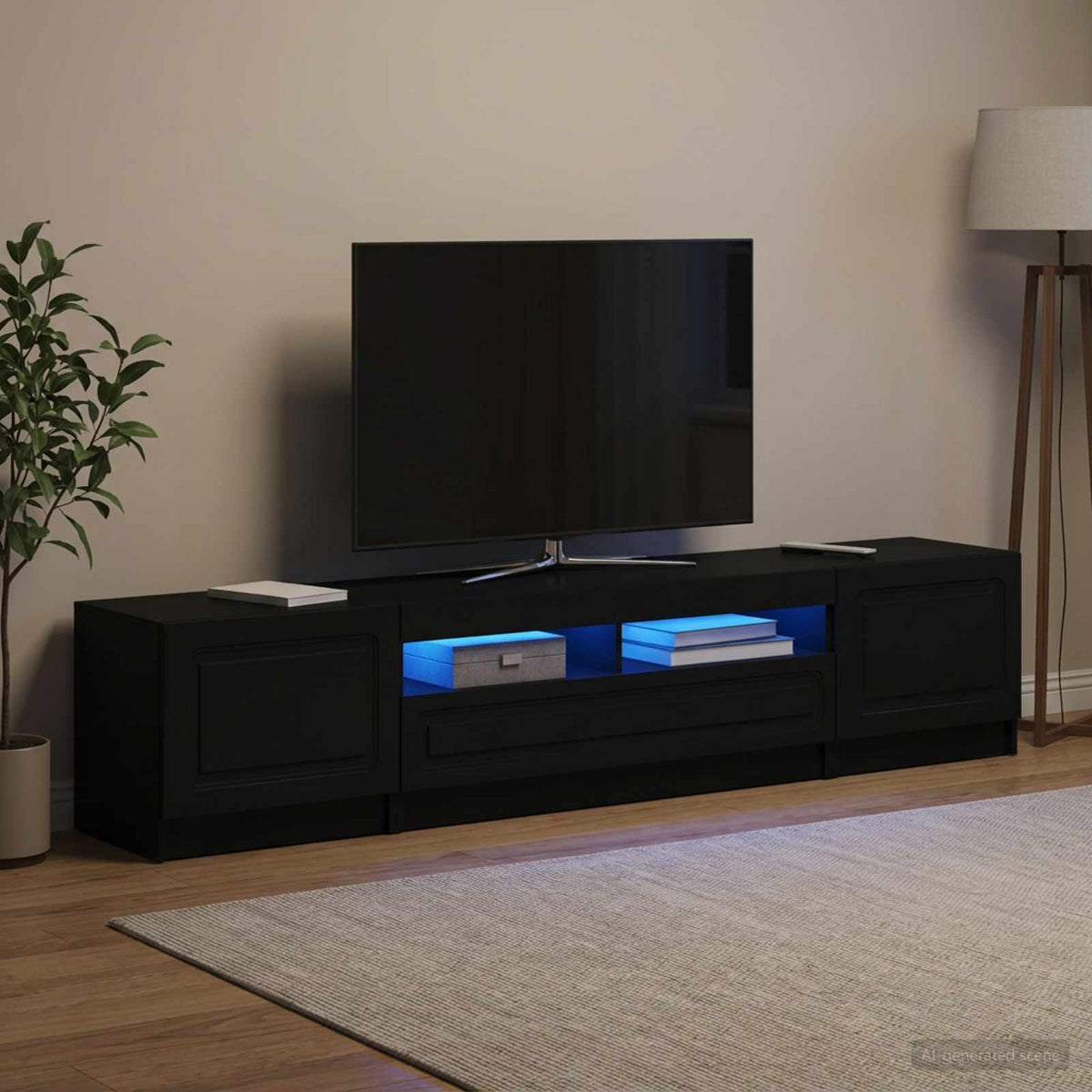 LED TV-skab UTRECHT 3 stk. Sort Konstrueret træ