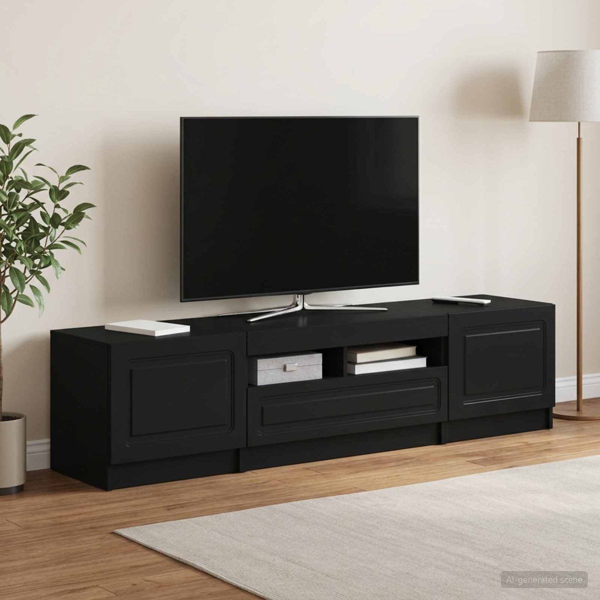 LED TV-skab UTRECHT 3 stk. Sort Konstrueret træ