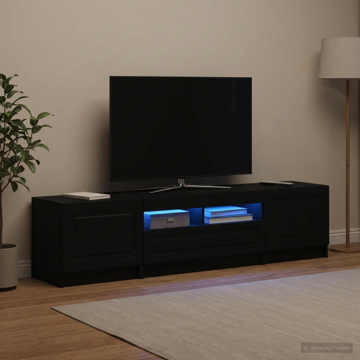 LED TV-skab UTRECHT 3 stk. Sort Konstrueret træ