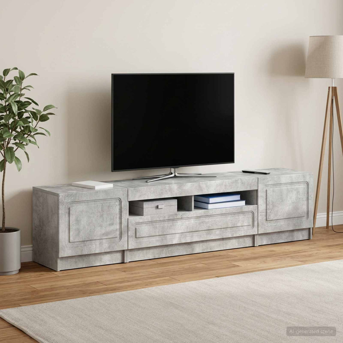 LED TV-skab UTRECHT 3 stk. Betongrå Konstrueret træ