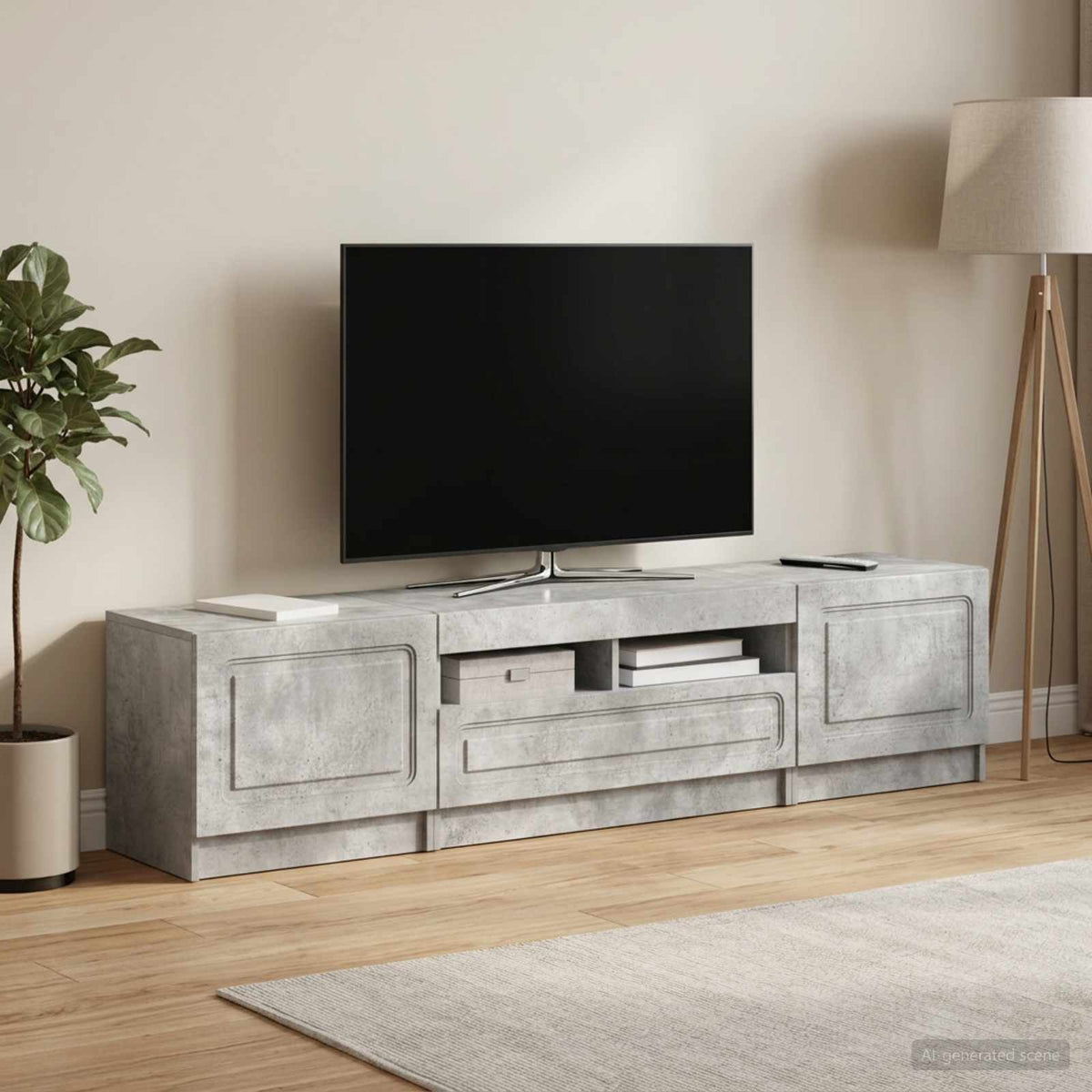 LED TV-skab UTRECHT 3 stk. Betongrå Konstrueret træ
