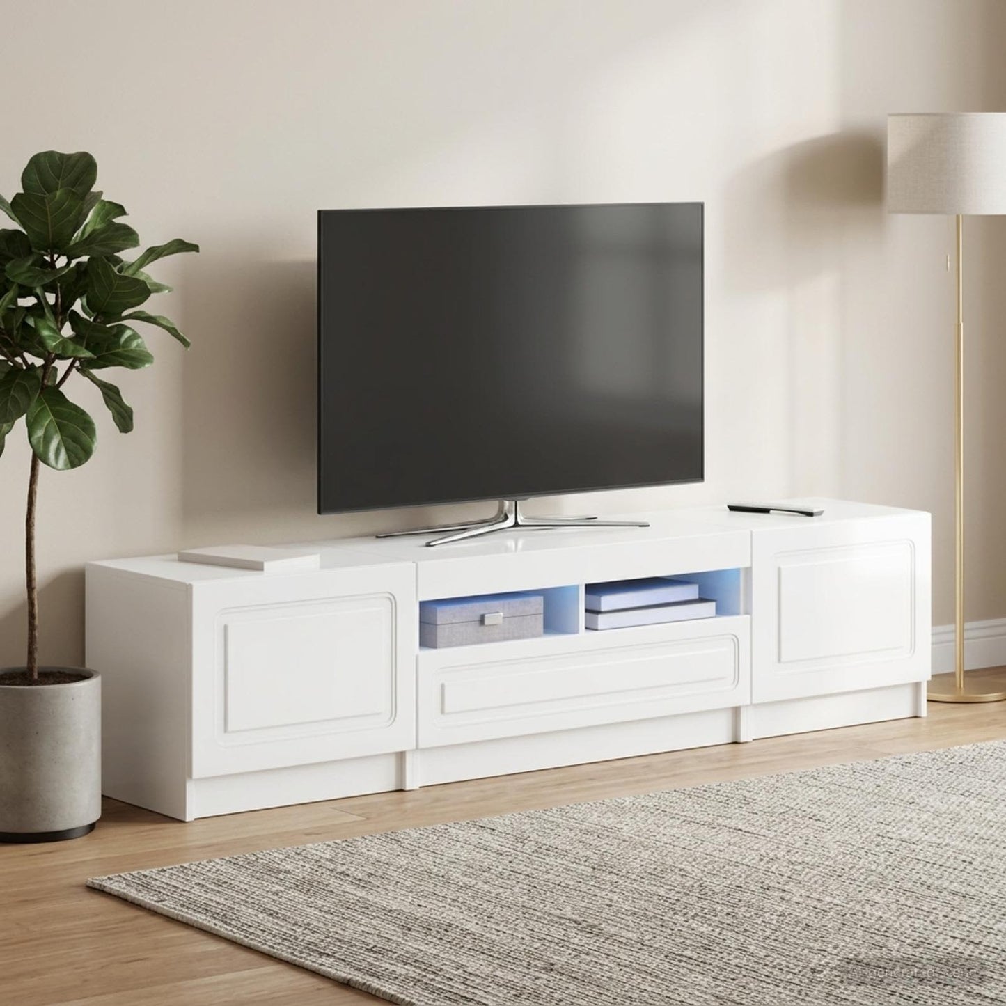 LED TV-skab UTRECHT 3 stk. Hvid højglans Konstrueret træ