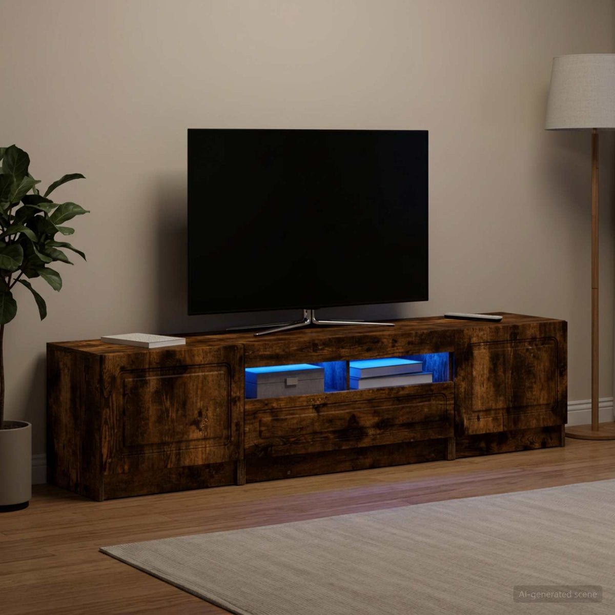 LED TV-skab UTRECHT 3 stk. Røget eg Konstrueret træ