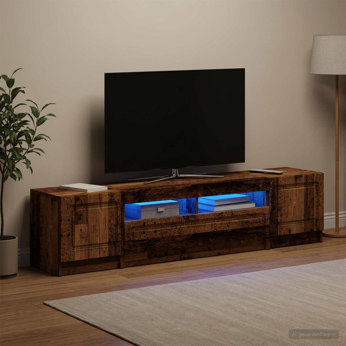 LED TV-skab UTRECHT 3 stk. Gammelt træ Konstrueret træ