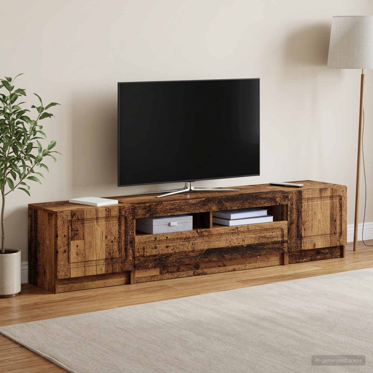 LED TV-skab UTRECHT 3 stk. Gammelt træ Konstrueret træ