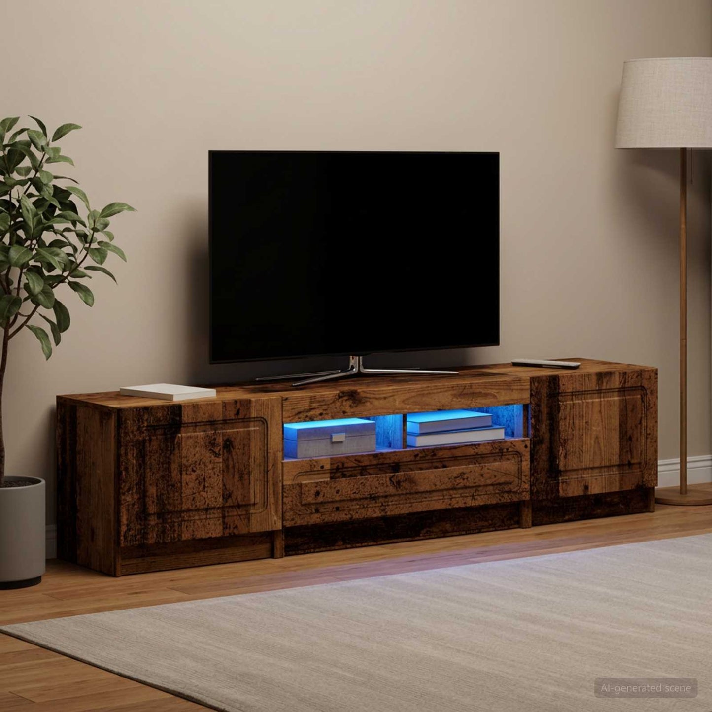 LED TV-skab UTRECHT 3 stk. Gammelt træ Konstrueret træ
