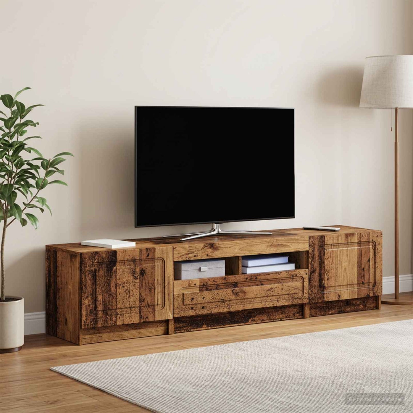 LED TV-skab UTRECHT 3 stk. Gammelt træ Konstrueret træ