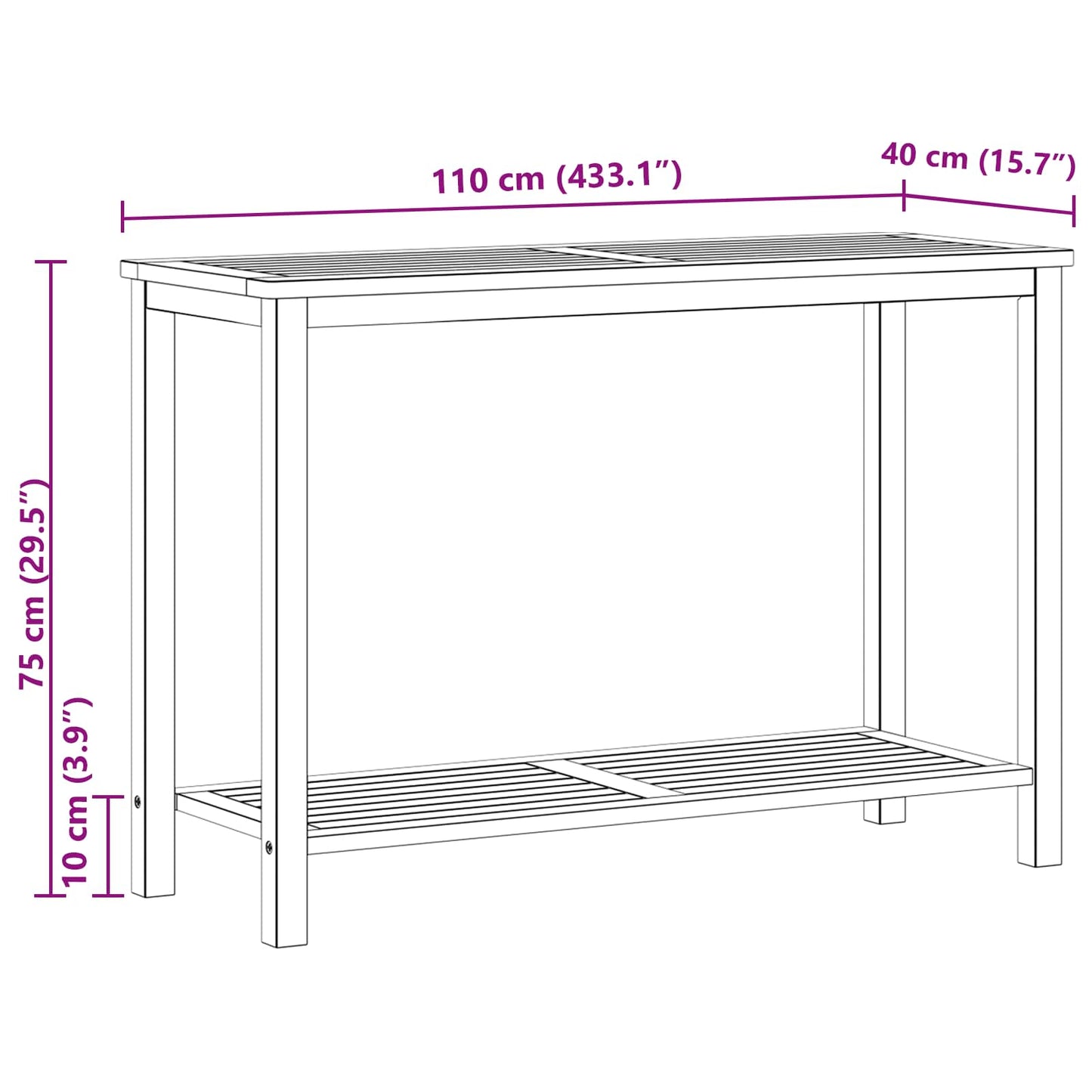 Have Konsol Bord Lys akacie 110 x 40 x 75 cm Massivt Akacietræ
