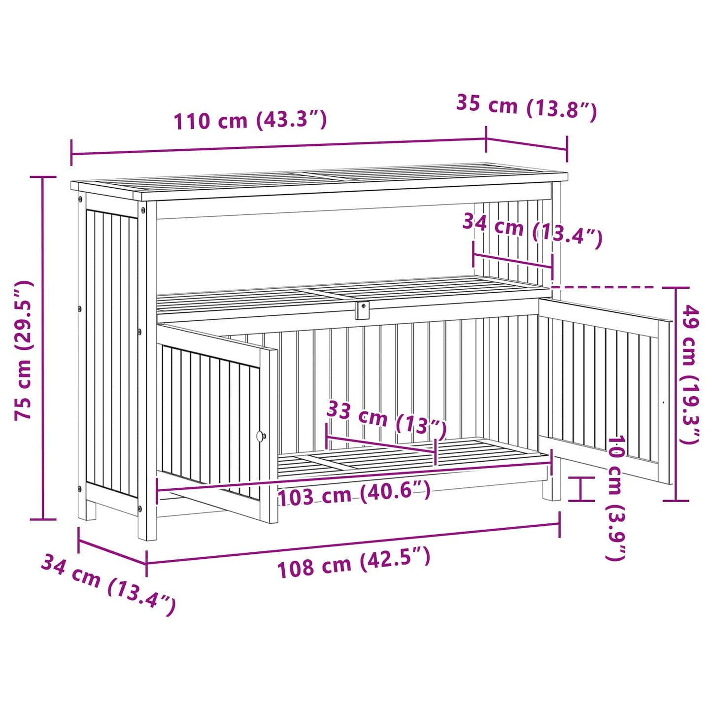 Have Konsol Bord Lys akacie 110 x 35 x 75 cm Massivt Akacietræ