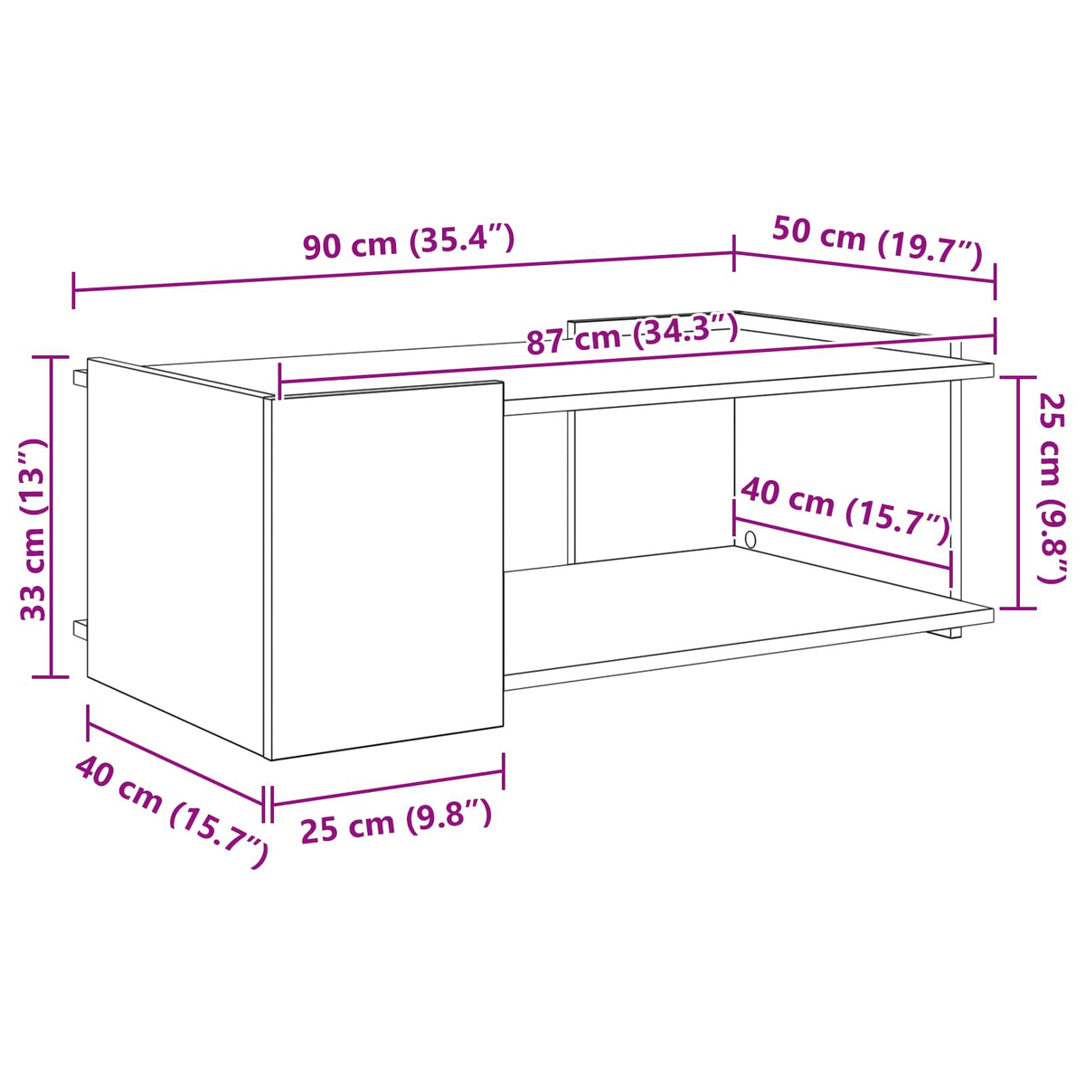 Sofabord Artisan-eg 90 x 50 x 33 cm Konstrueret træ