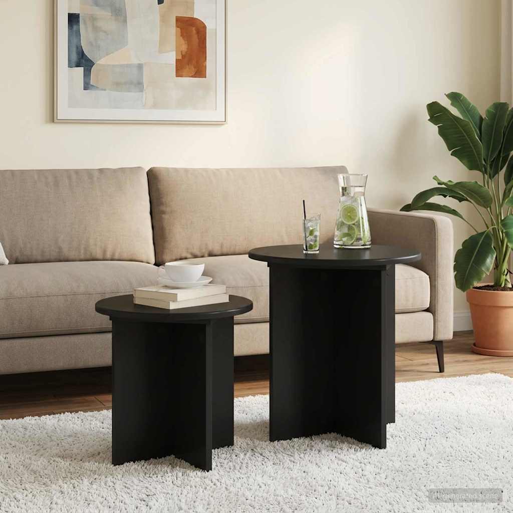 Sidebordssæt 2 stk. Sort eg Ø 45 x 45 cm Konstrueret træ