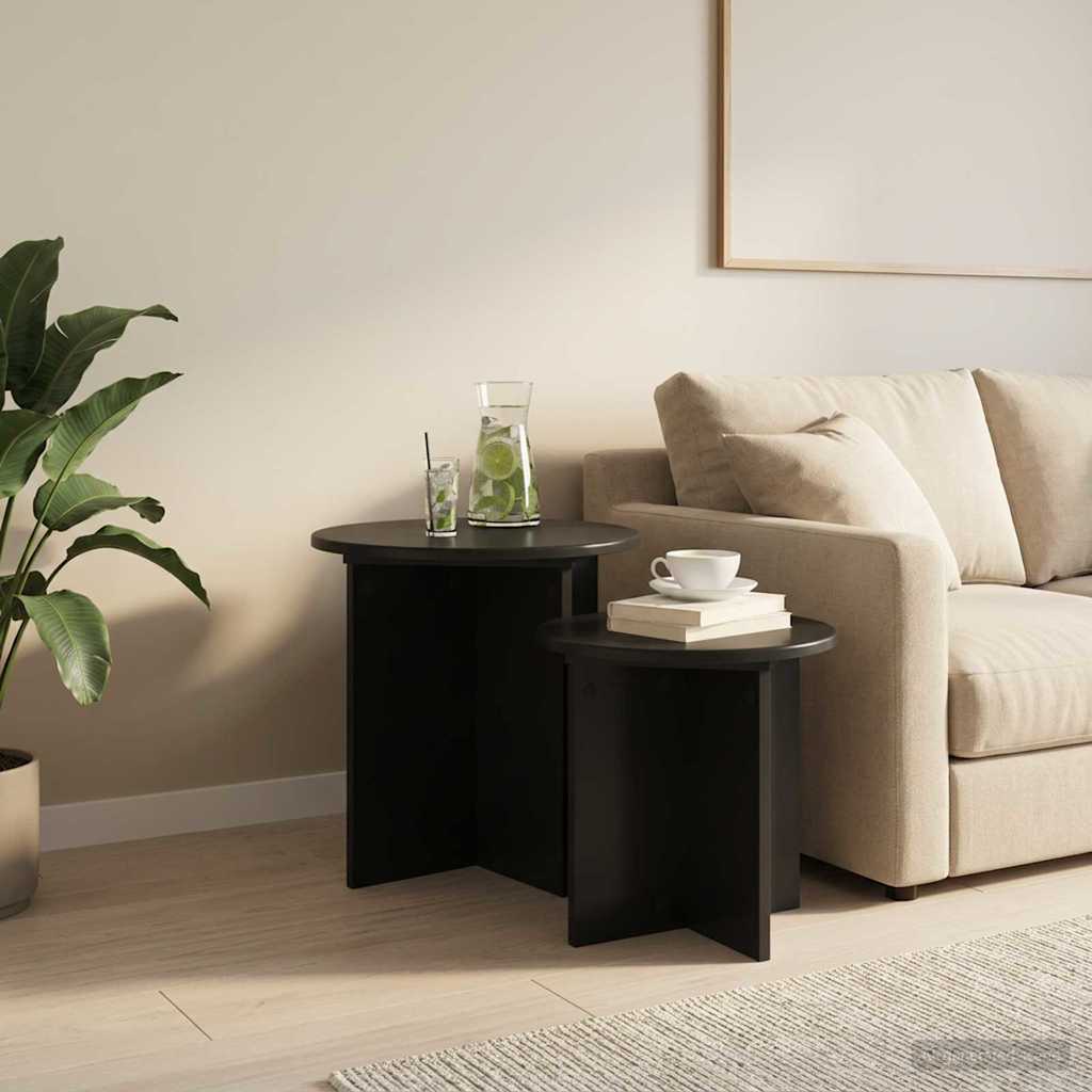 Sidebordssæt 2 stk. Sort eg Ø 45 x 45 cm Konstrueret træ