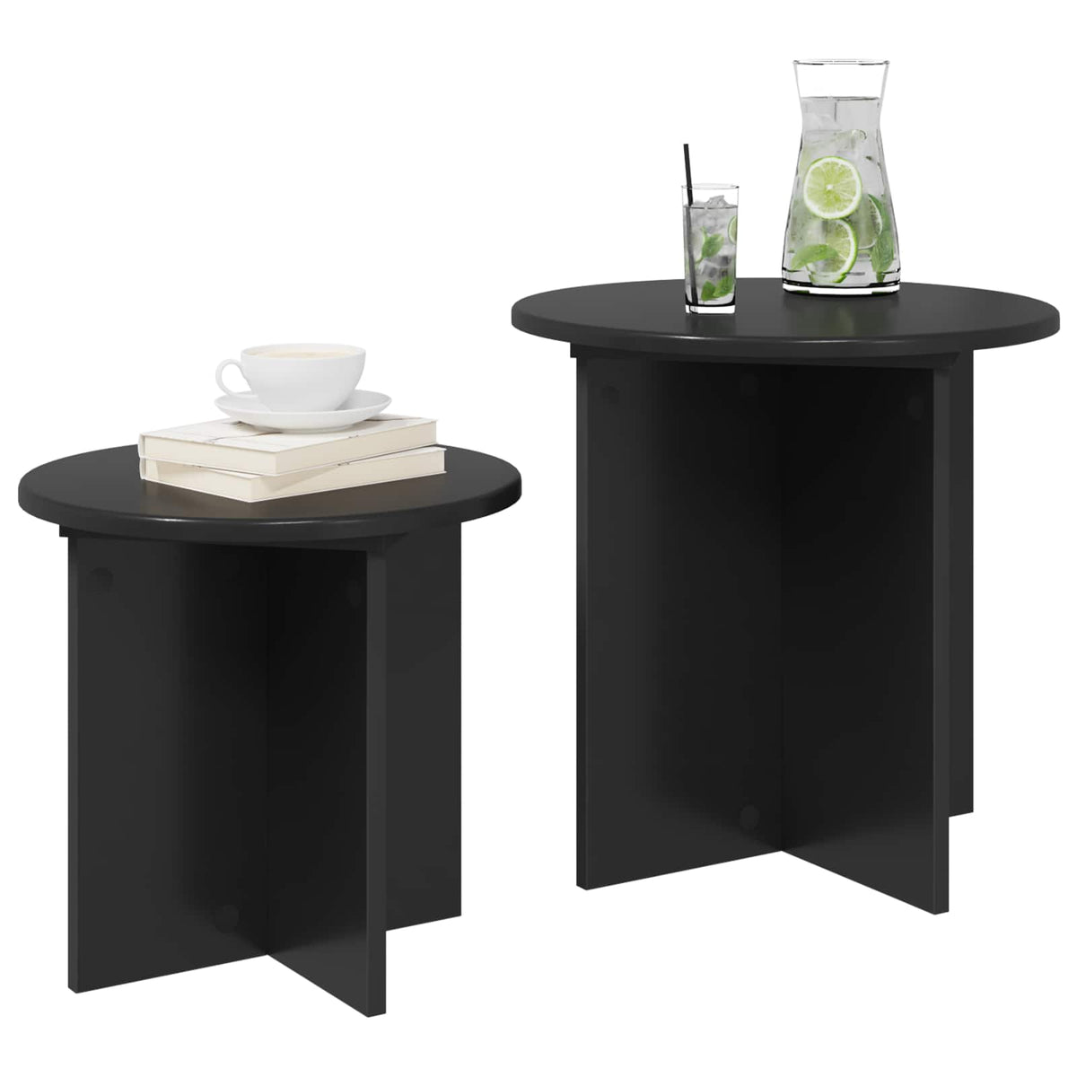 Sidebordssæt 2 stk. Sort eg Ø 45 x 45 cm Konstrueret træ