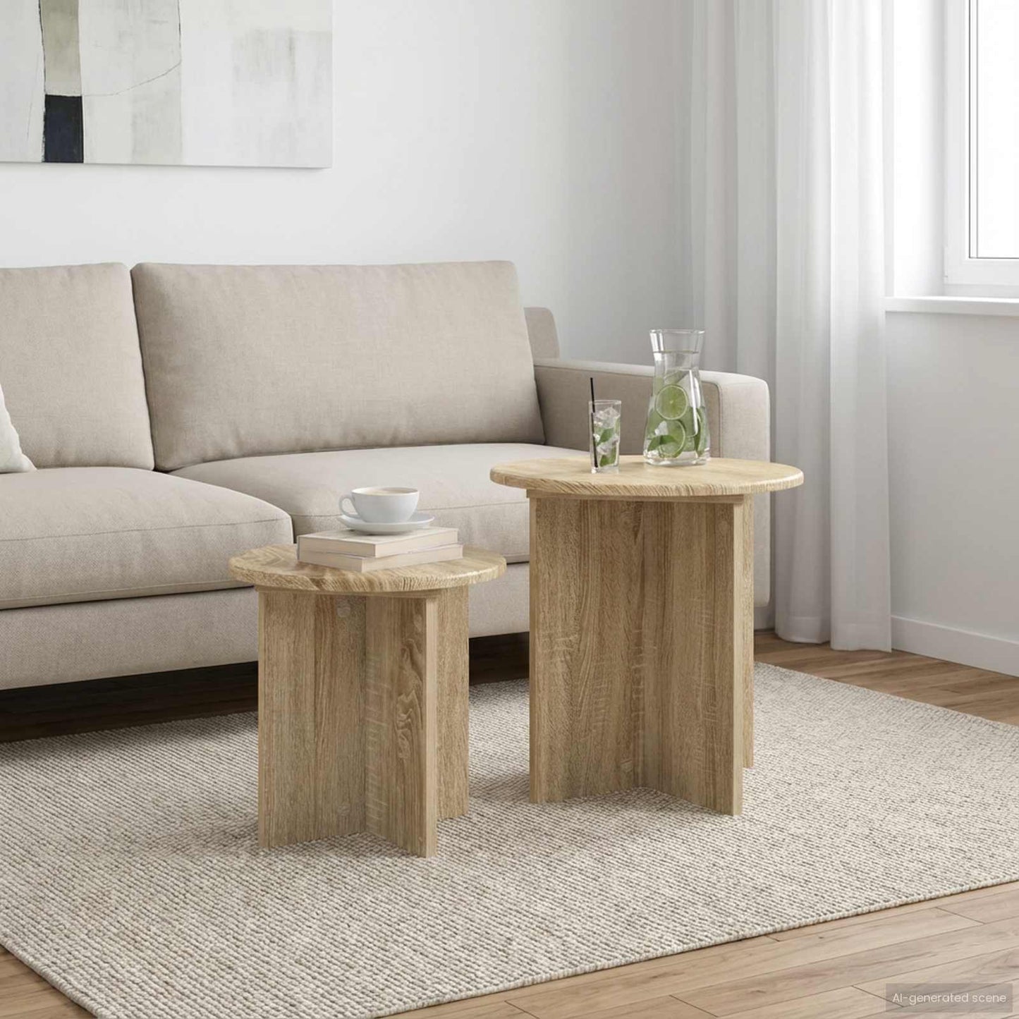 Sidebordssæt 2 stk. Sonoma-eg Ø 45 x 45 cm Konstrueret træ