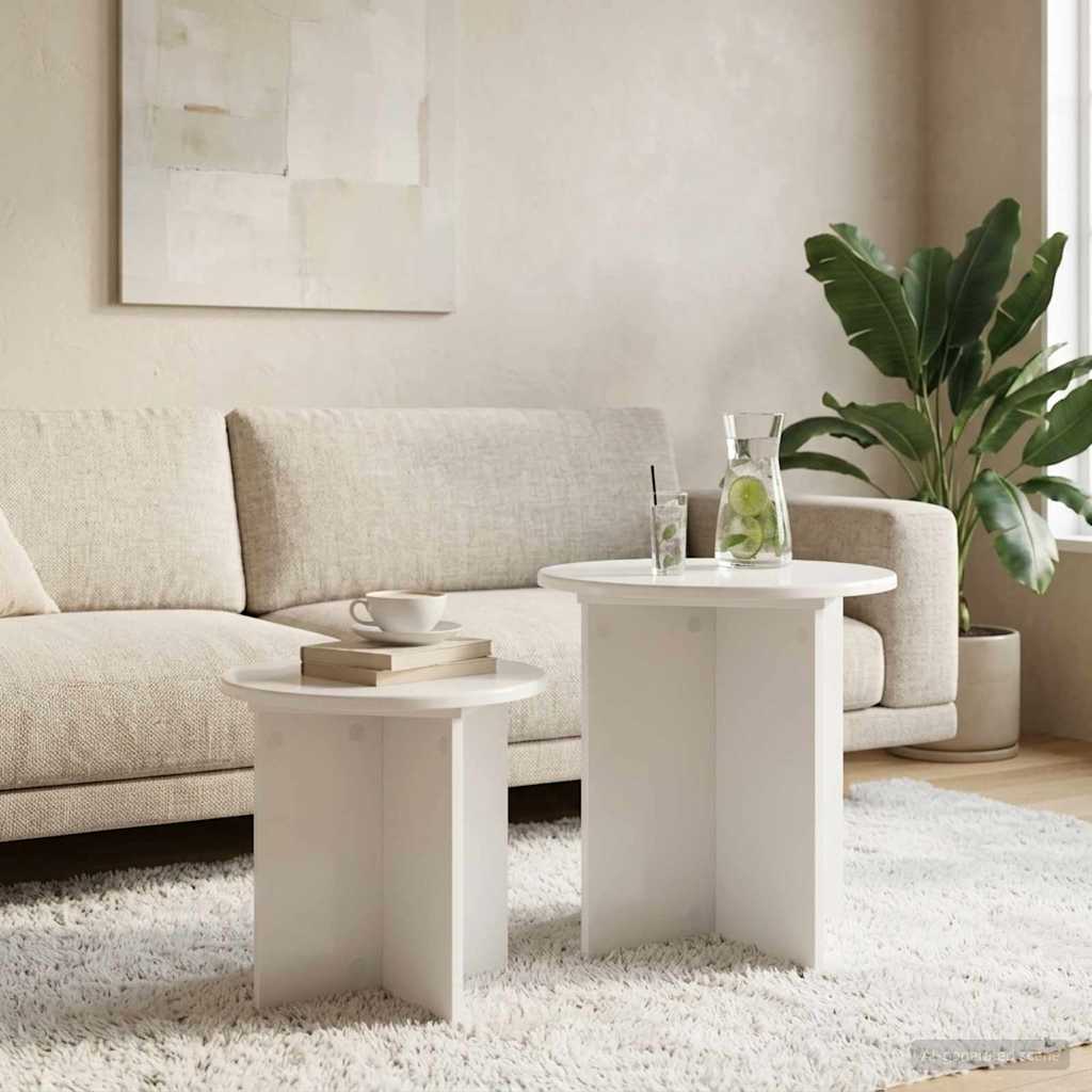 Sidebordssæt 2 stk. Hvid højglans Ø 45 x 45 cm Konstrueret træ