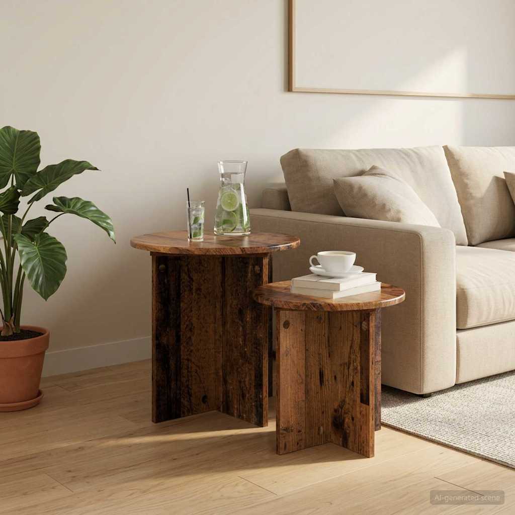 Sidebordssæt 2 stk. Gammelt træ Ø 45 x 45 cm Konstrueret træ
