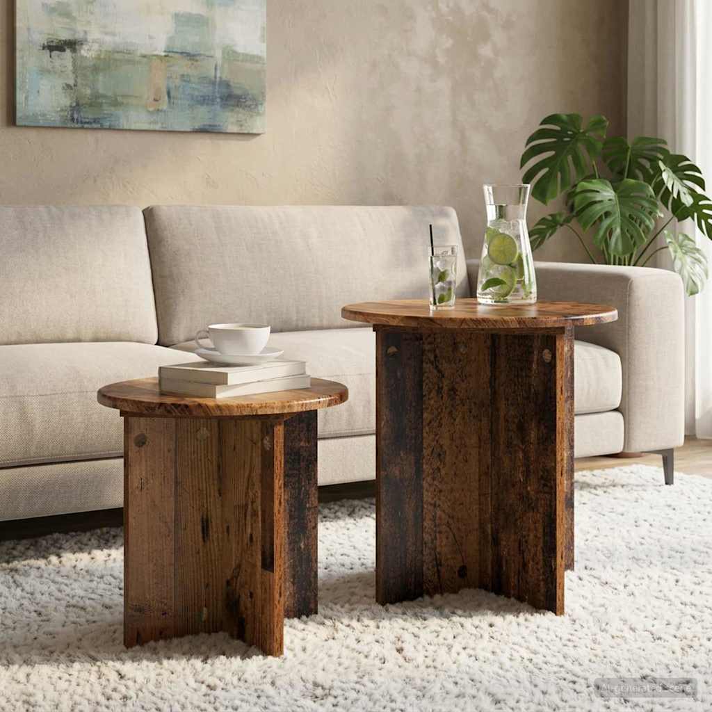 Sidebordssæt 2 stk. Gammelt træ Ø 45 x 45 cm Konstrueret træ